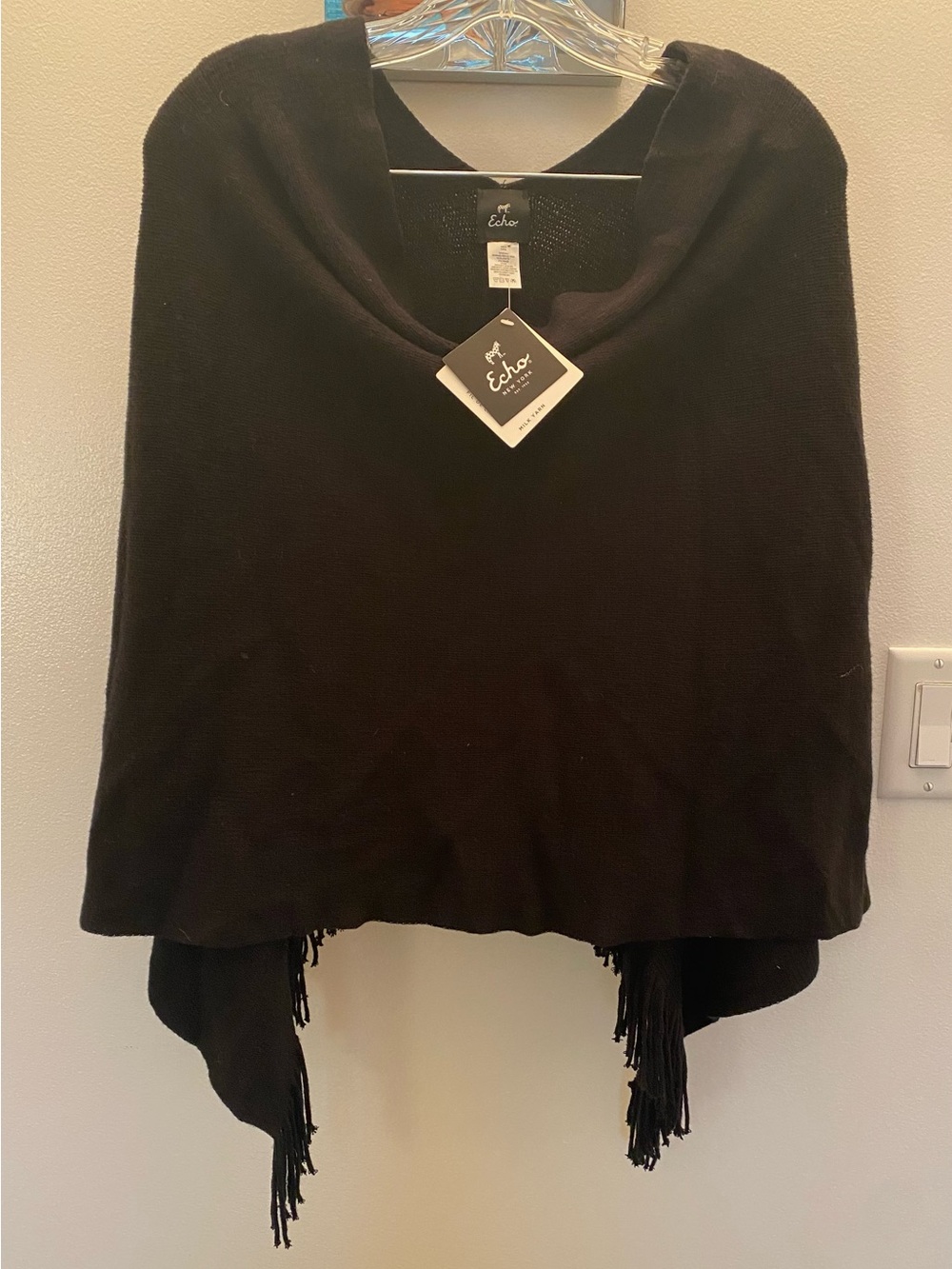 Echo Black Fringe Poncho Sweater